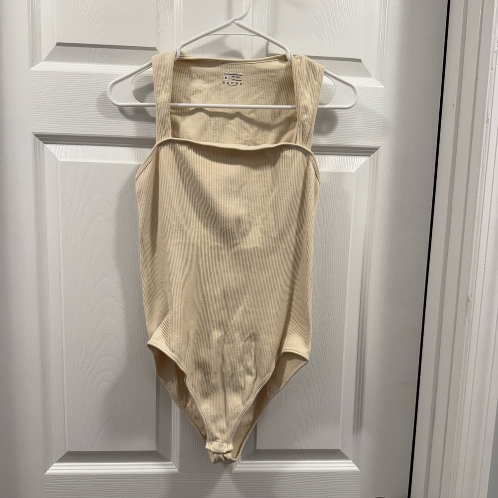 OQQ Women’s Cream One Piece Tank Top Body Suit XL